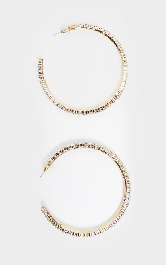 Gold Diamante Row Oversized Hoop Earrings