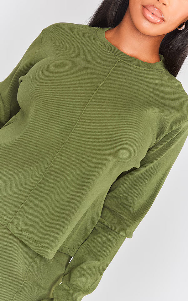 Shape Khaki Soft Rib Long Sleeve Top