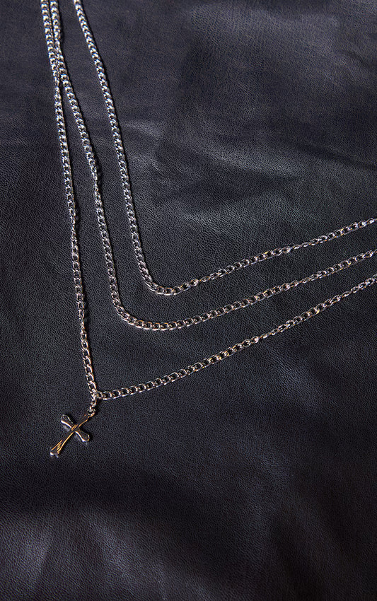 Silver Layered Cross Necklace