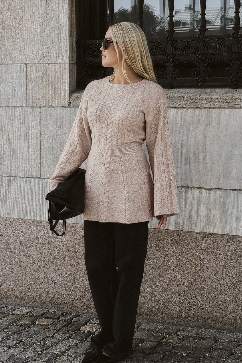 Cable Knitted Boat Neck Mini Dress