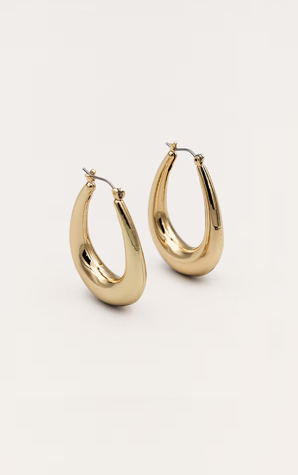 Gold Rounded Oval Hoop Earrings