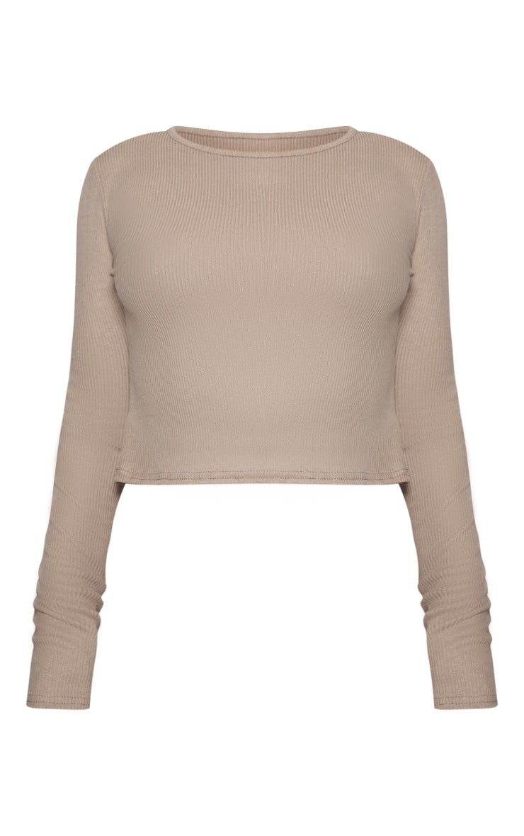 GREY SOFT BRUSHED RIB LONG SLEEVE TOP