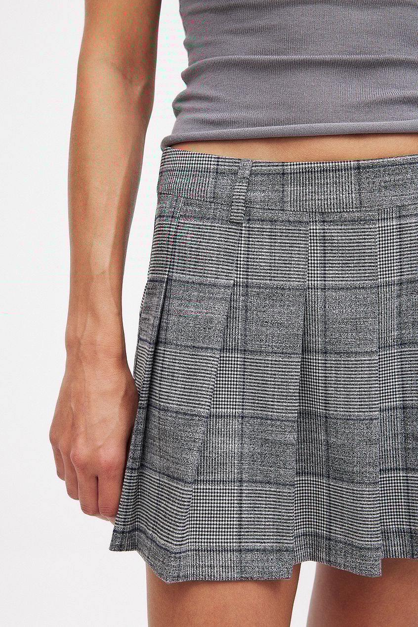 Checked Pleat Detail Mini Skirt