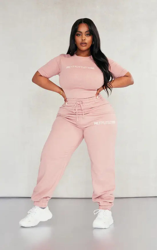 PRETTYLITTLETHING Plus Basic Light Pink High Waisted Cuffed Joggers