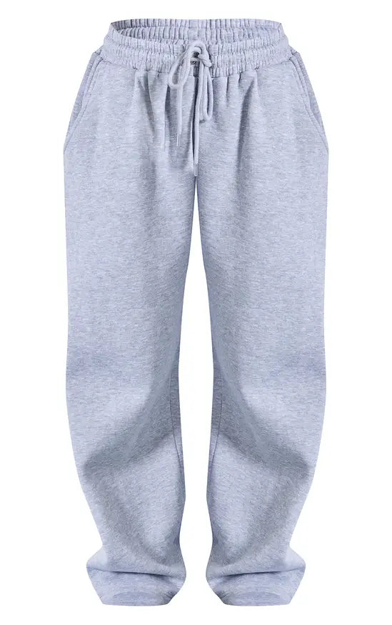 Plt - Petite Grey Marl Wide Leg Elasticated Drawstring Joggers