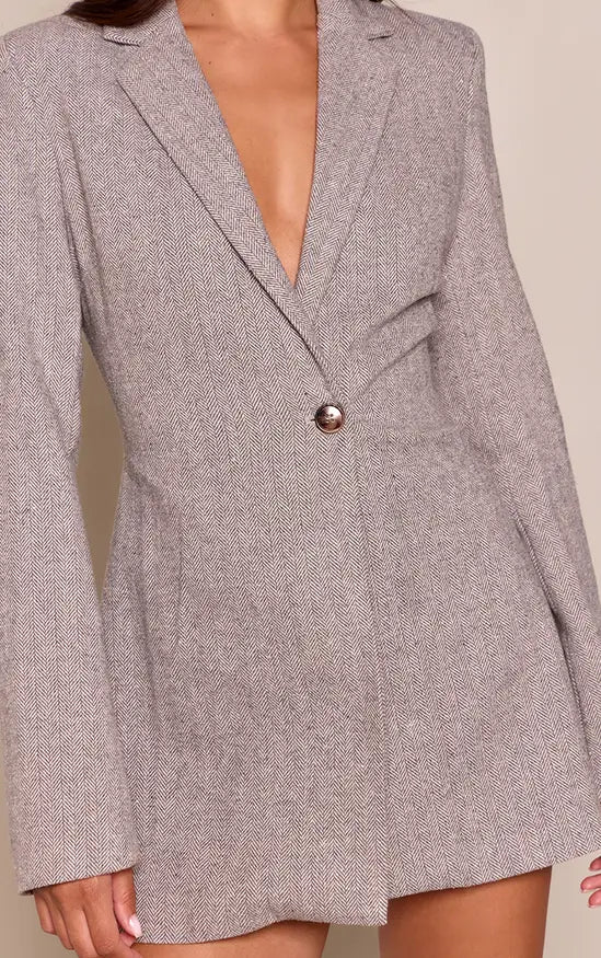Plt - Grey Structured Long Sleeve Blazer Dress