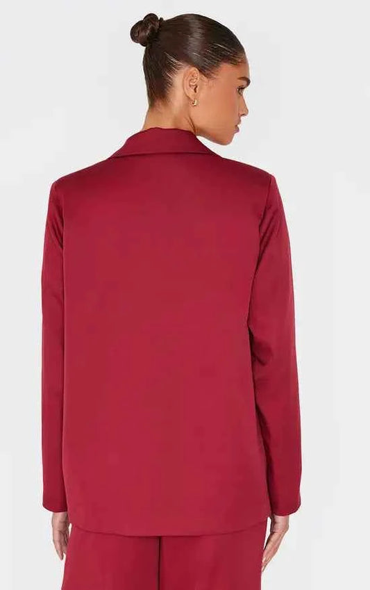 Plt - Burgundy Woven Oversized Suit Blazer Co-ord