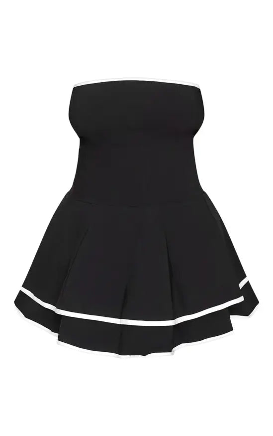 Plt - Plus Black Stretch Woven Contrast Tiered Shift Dress