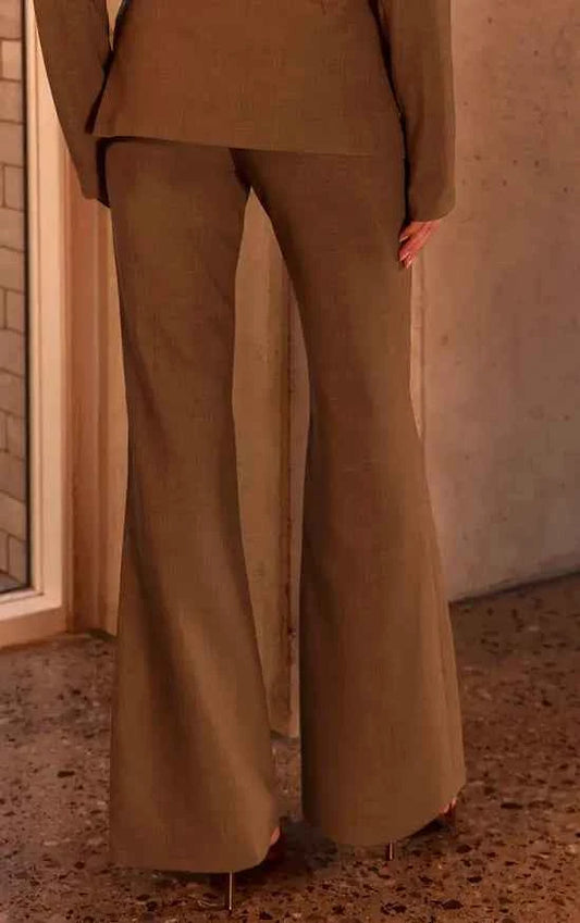 PLT Label Sage Tailored Flared Leg Trousers