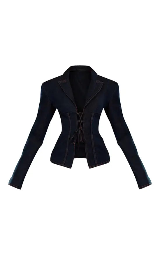 PLT Label Blue Tailored Lace Up Corset Blazer Co-ord