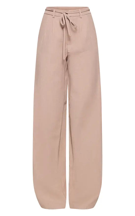Plt - Taupe Tailored Tie Detail Woven Wide Leg Trousers Co-ord