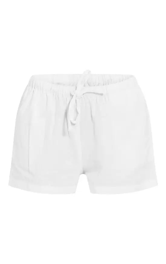 Plt - White Cotton Linen Look Drawstring Floaty Shorts