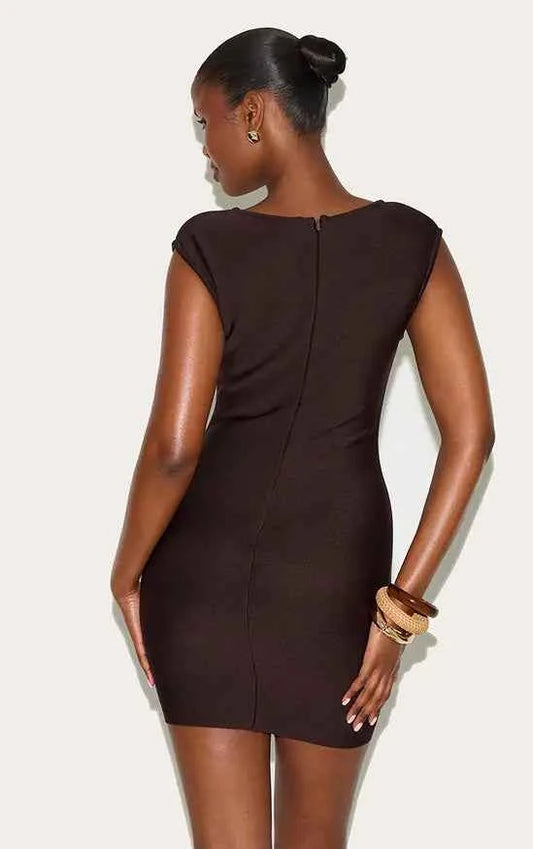 PLT - CHOCOLATE BANDAGE CAP SLEEVE MINI DRESS
