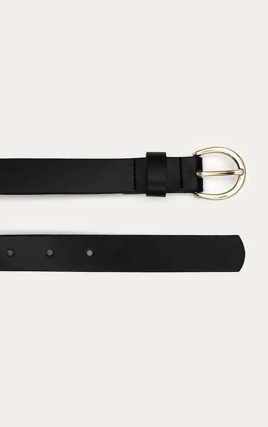 Plt - Black Pu Gold Crescent Buckle Skinny Belt