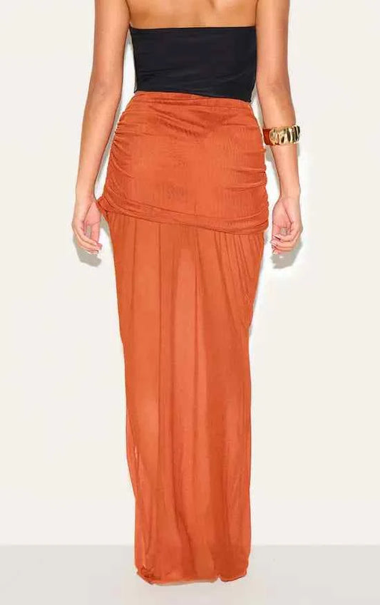 Petite Mesh Overlay Low Rise Maxi Skirt