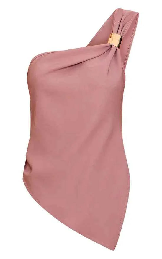 Plt Mushroom Asymmetric One Shoulder Trim Detail Long Top