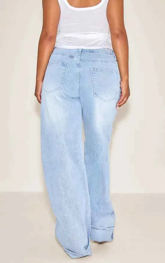 PrettyLittleThing Shape Highwaisted Stretch Denim Barrel Leg Turn Up Hem Jean