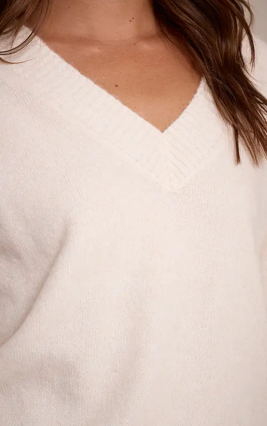 Plt - Cream V Neck Knitted Jumper