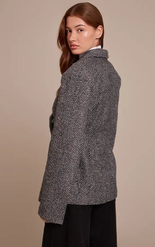 PrettyLittleThing Herringbone Gathered Cinched Waist Blazer
