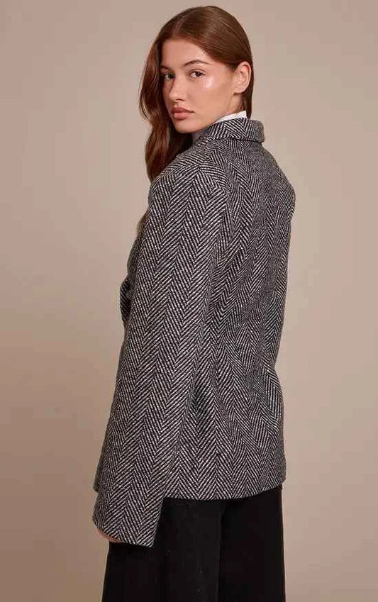 PrettyLittleThing Herringbone Gathered Cinched Waist Blazer