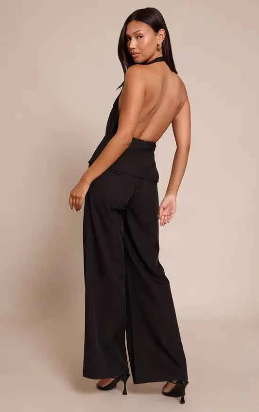 Plt - Black Waist Coat Straight Leg Jumpsuit