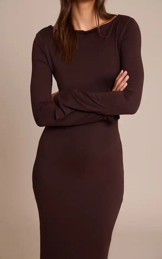 Plt - Chocolate Soft Touch Jersey Long Sleeve Maxi Dress