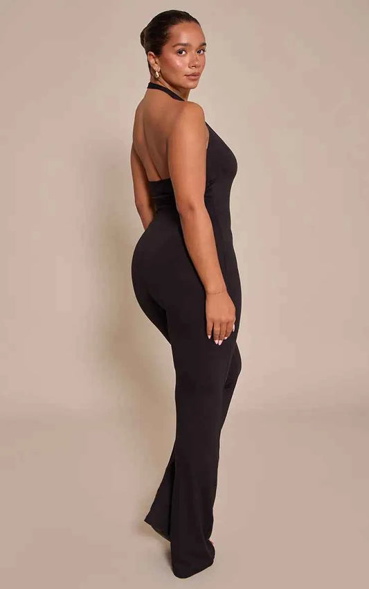PrettyLittleThing Shape Sculpt Halter Neck Flare Jumpsuit