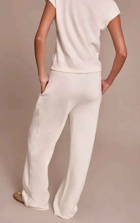 Plt - Cream Rib Knit Straight Leg Trouser Co-ord