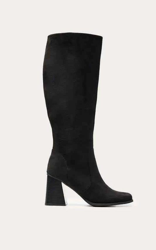 PrettyLittleThing Faux Suede Square Toe Flare Block Heel Knee High Boots