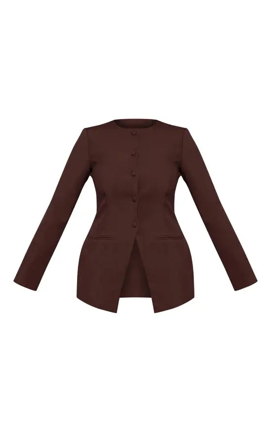 PLT - Shape Dark Chocolate Button Front Blazer Playsuit