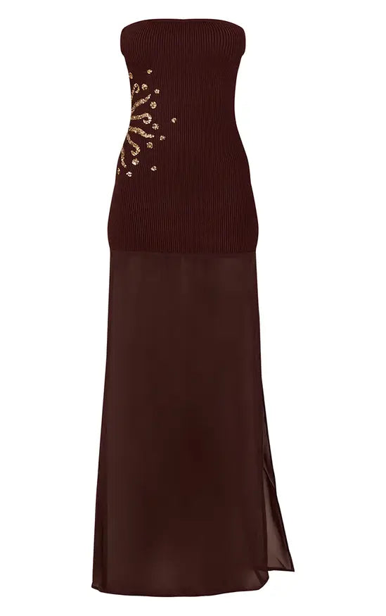 PrettyLittleThing Sequin Embroidery Sheer Knit Hem Dress