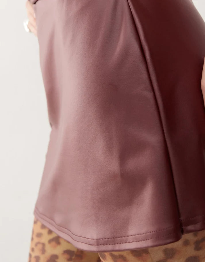 COLLUSION PU low rise micro skirt in plum co-ord