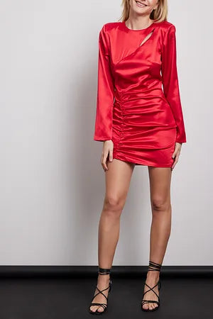Cut Out Satin Ruching Dress