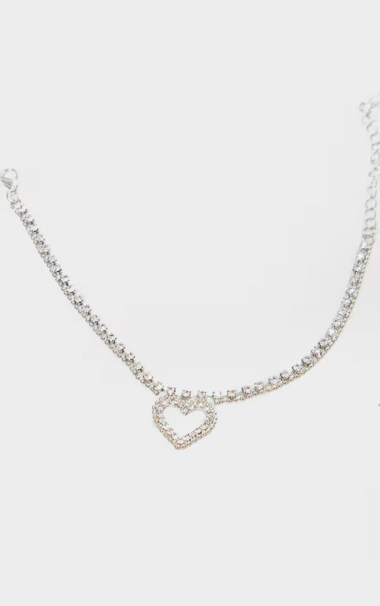 Silver Diamante Heart Anklet