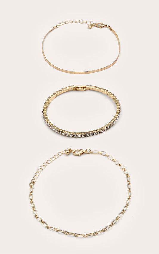 Gold Diamante Bangle & Chain MultiPack Bracelet