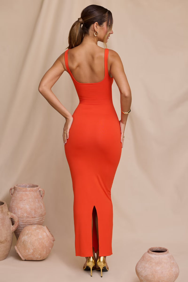 Ohpolly - Micro Strap Detail Maxi Dress in Tangerine