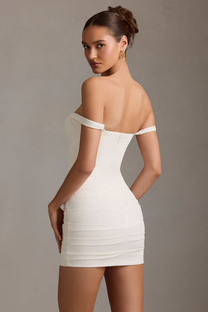 Ohpolly Off-Shoulder Structured Corset Mini Dress in White