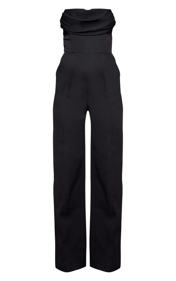 Black Bandeau Cowl Neck Pocket Detailed Jumpsuit