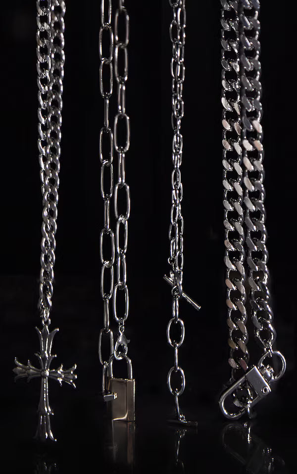 Silver Chunky Chain Layered Lock Cross Necklace