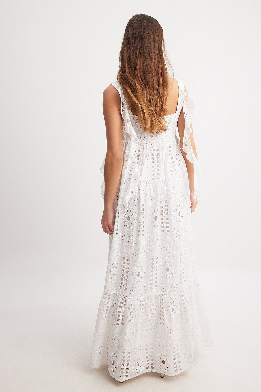 Embroidered Anglaise Ruffle Shoulder Maxi Dress