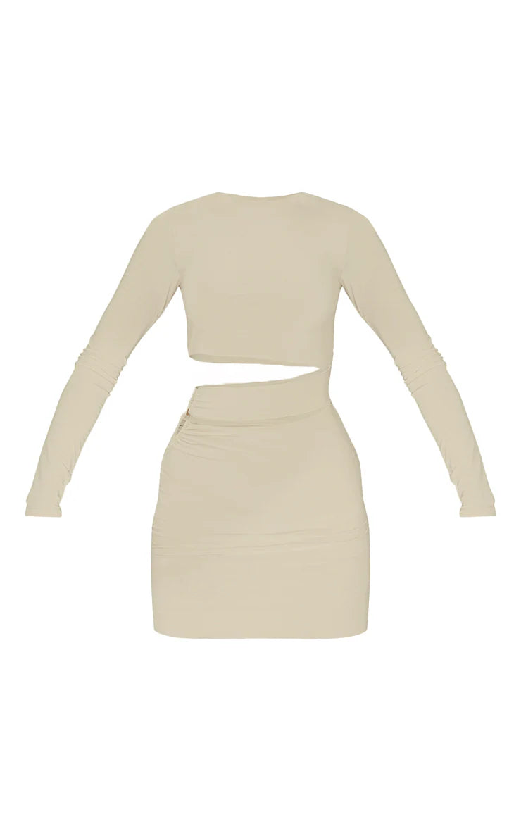 Stone Slinky Cut Out Waist Ring Detail Bodycon Dress