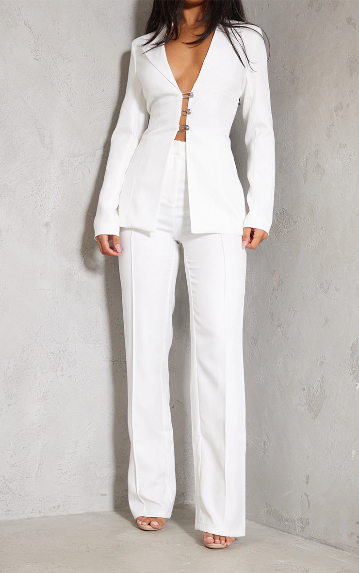 White Wide Leg High Waist Trousers