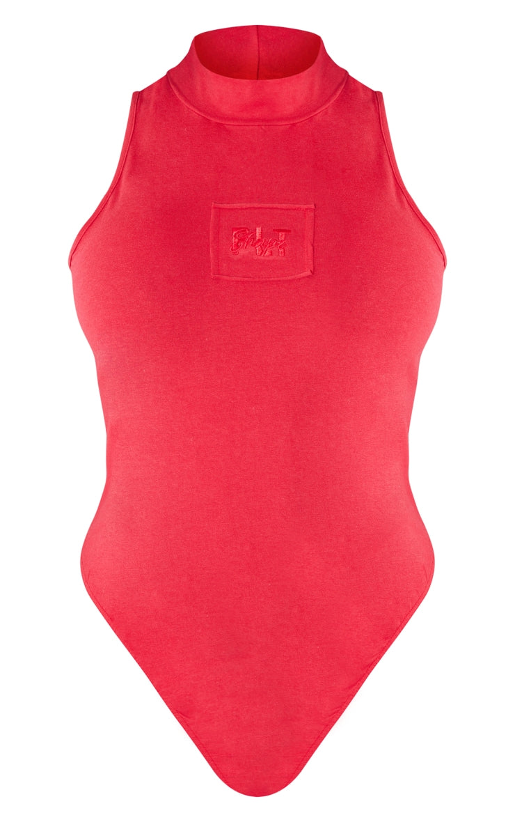 Shape Cherry Red Cotton High Neck Sleeveless Bodysuit