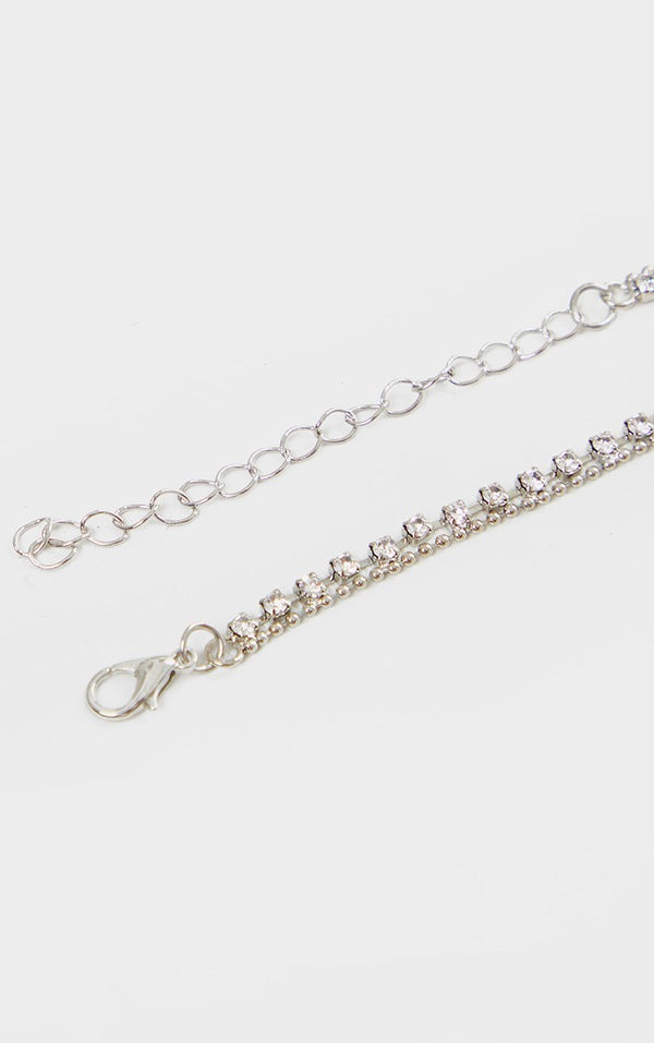 Silver Diamante Heart Anklet