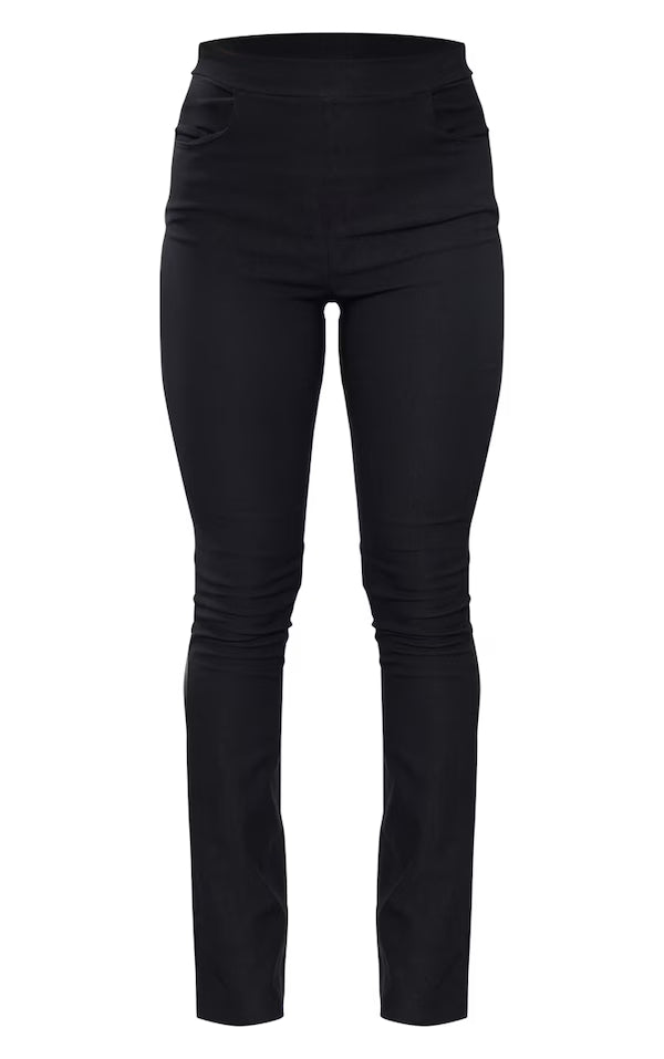 Black Stretch Woven Seam Front Straight Leg Pants