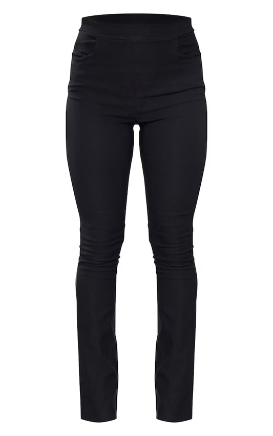 Black Stretch Woven Seam Front Straight Leg Pants