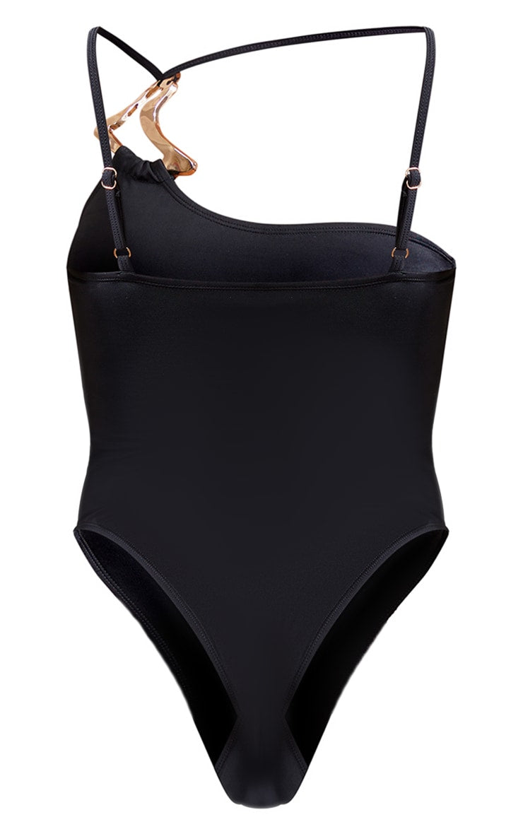 Black Gold Trim Asymmetric Swimsuit