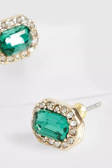 Emerald Cut Embellished Stud Earrings
