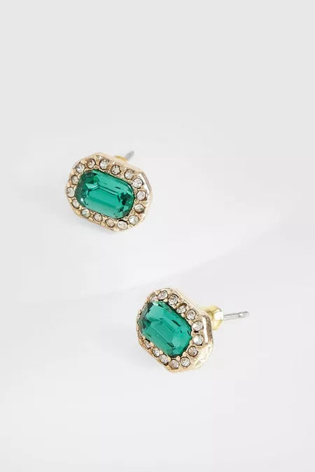 Emerald Cut Embellished Stud Earrings