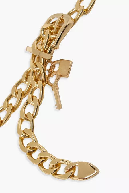Chunky Gold Chain Buckle Belt With Key